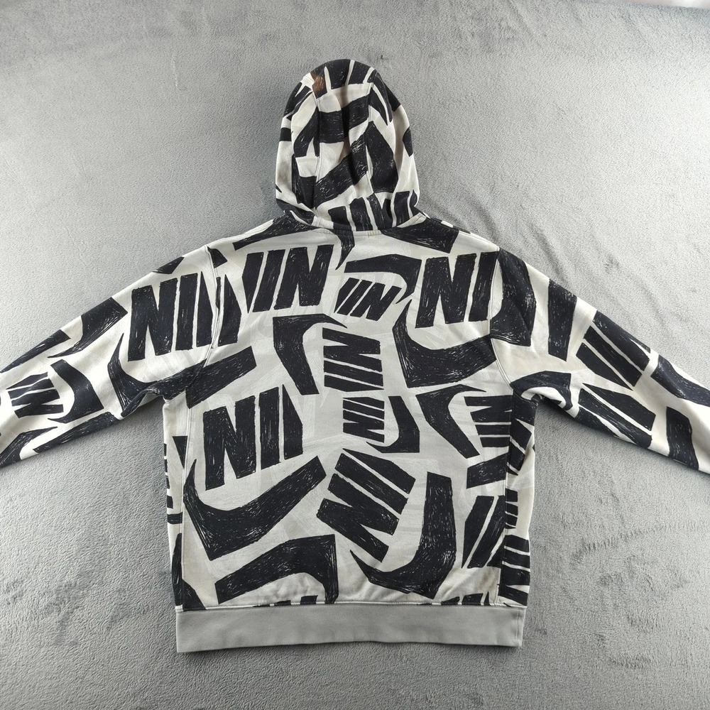 Nike Hoodie Mens Large White Black All Over Print Sweatshirt Pullover Cotton - Picture 11 of 12
